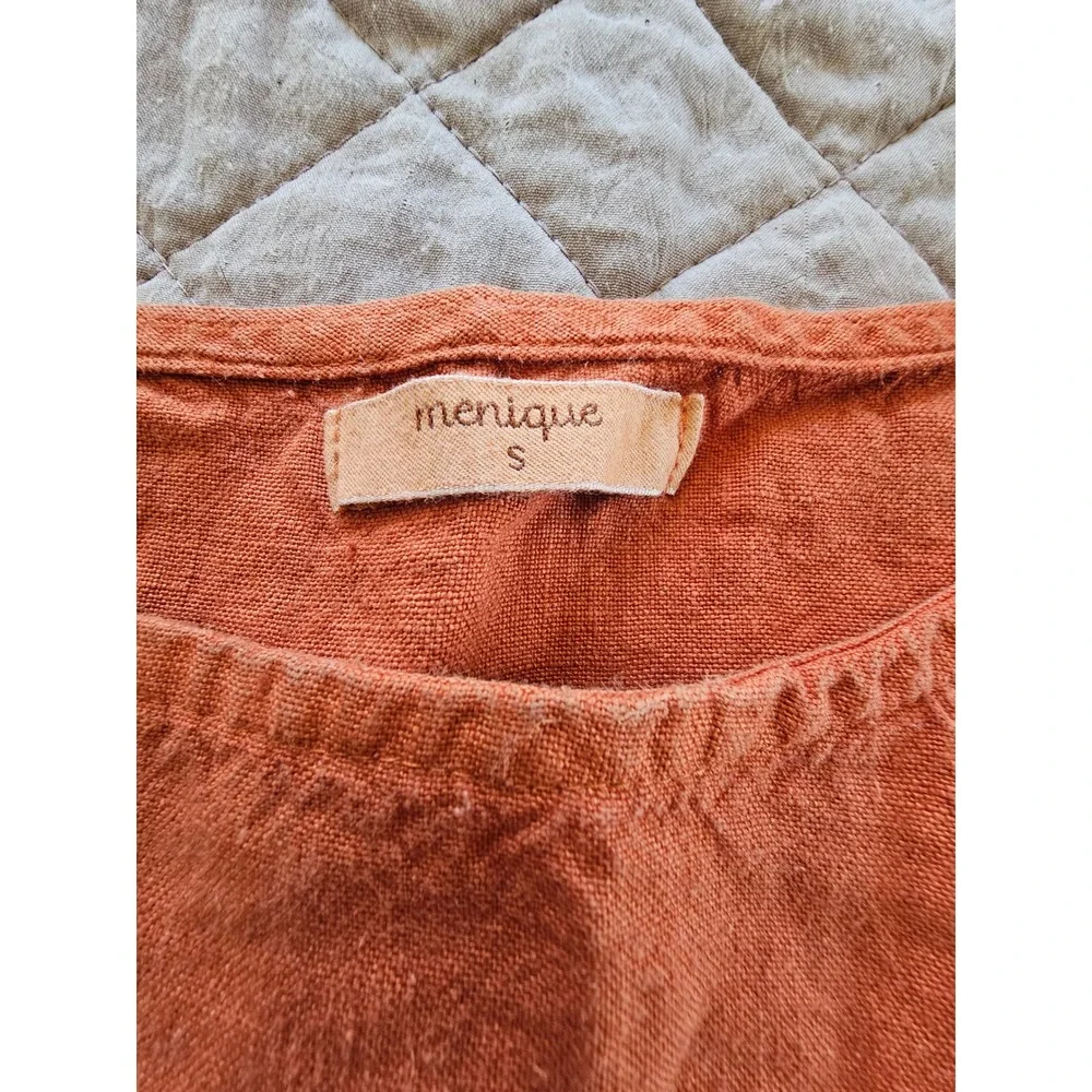 Menique Linen Burnt Orange Short Sleeve Lightweight Boho Cottagecore sz S - Picture 4 of 8